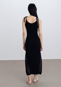 Robe longue Count à bretelles nouées en lin - Black