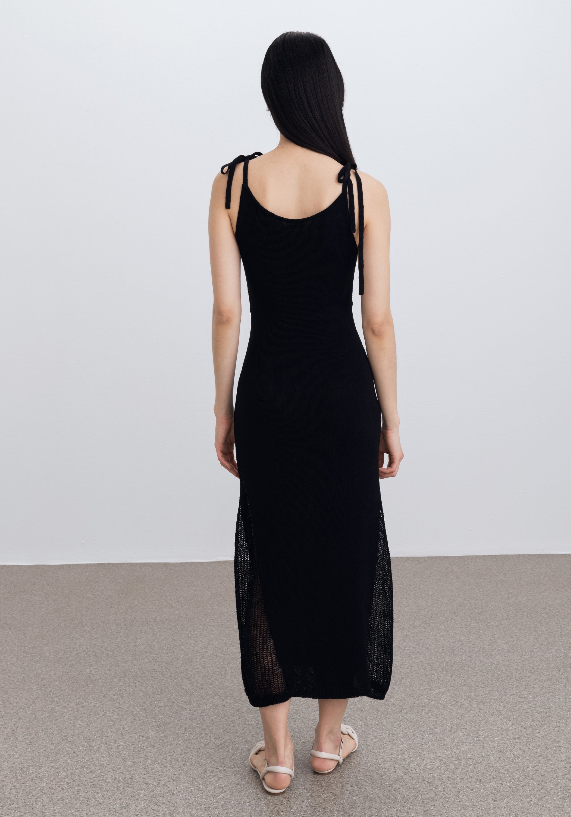 Robe longue Count à bretelles nouées en lin - Black