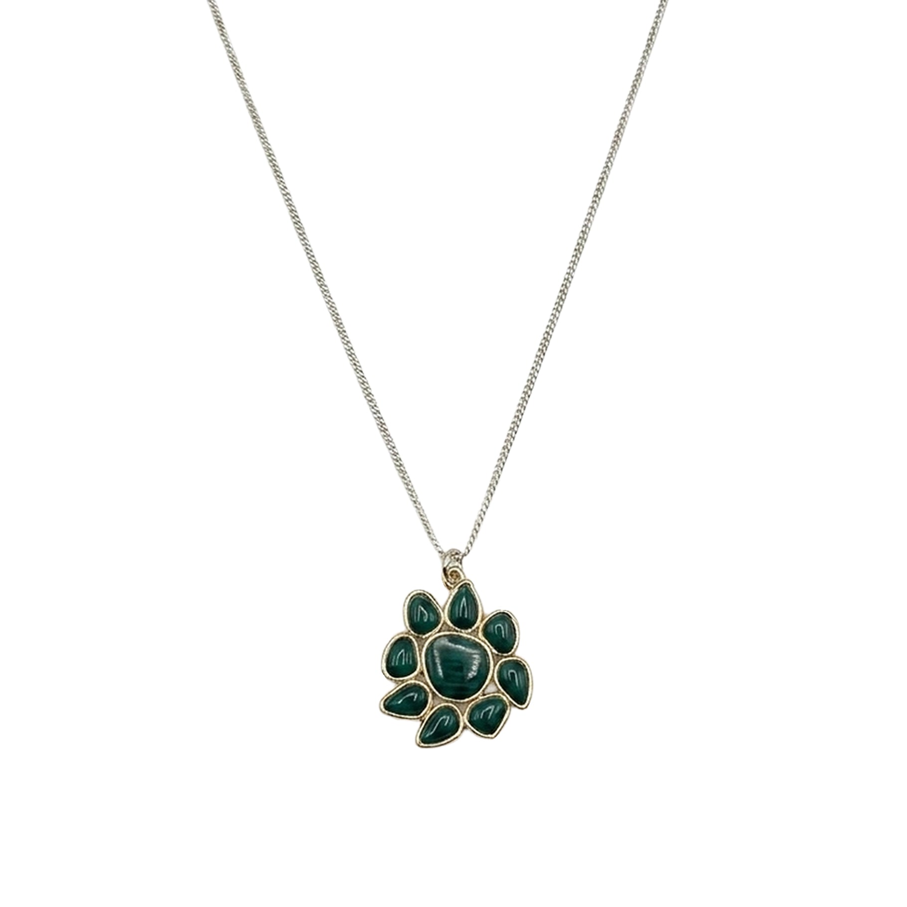 Yellow gold and silver necklace - Malachite