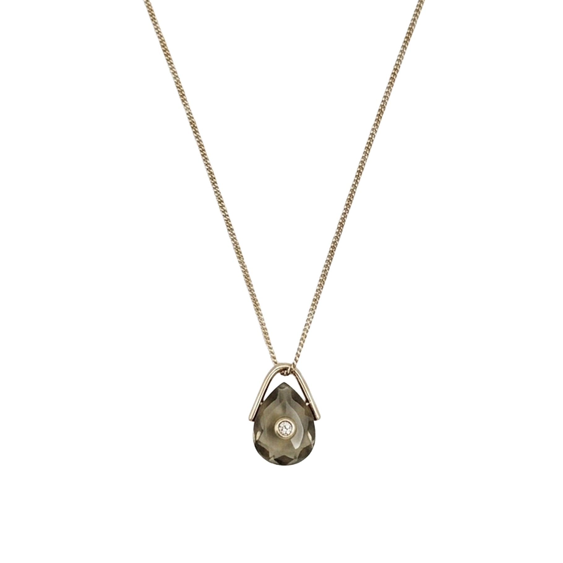 Yellow gold necklace set with diamonds - Labradorite & Diamond