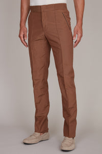Pantalon à liseré en soie et lin - Marron