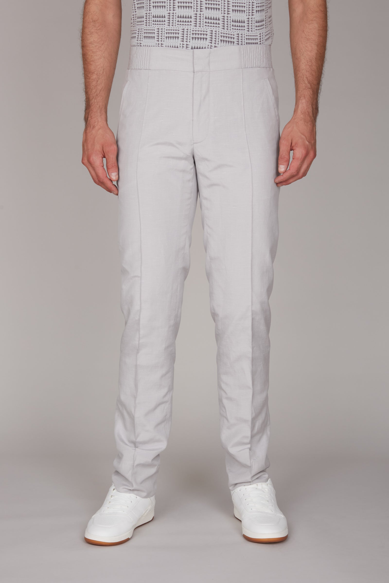 Pantalon à coutures verticales en soie - Gris