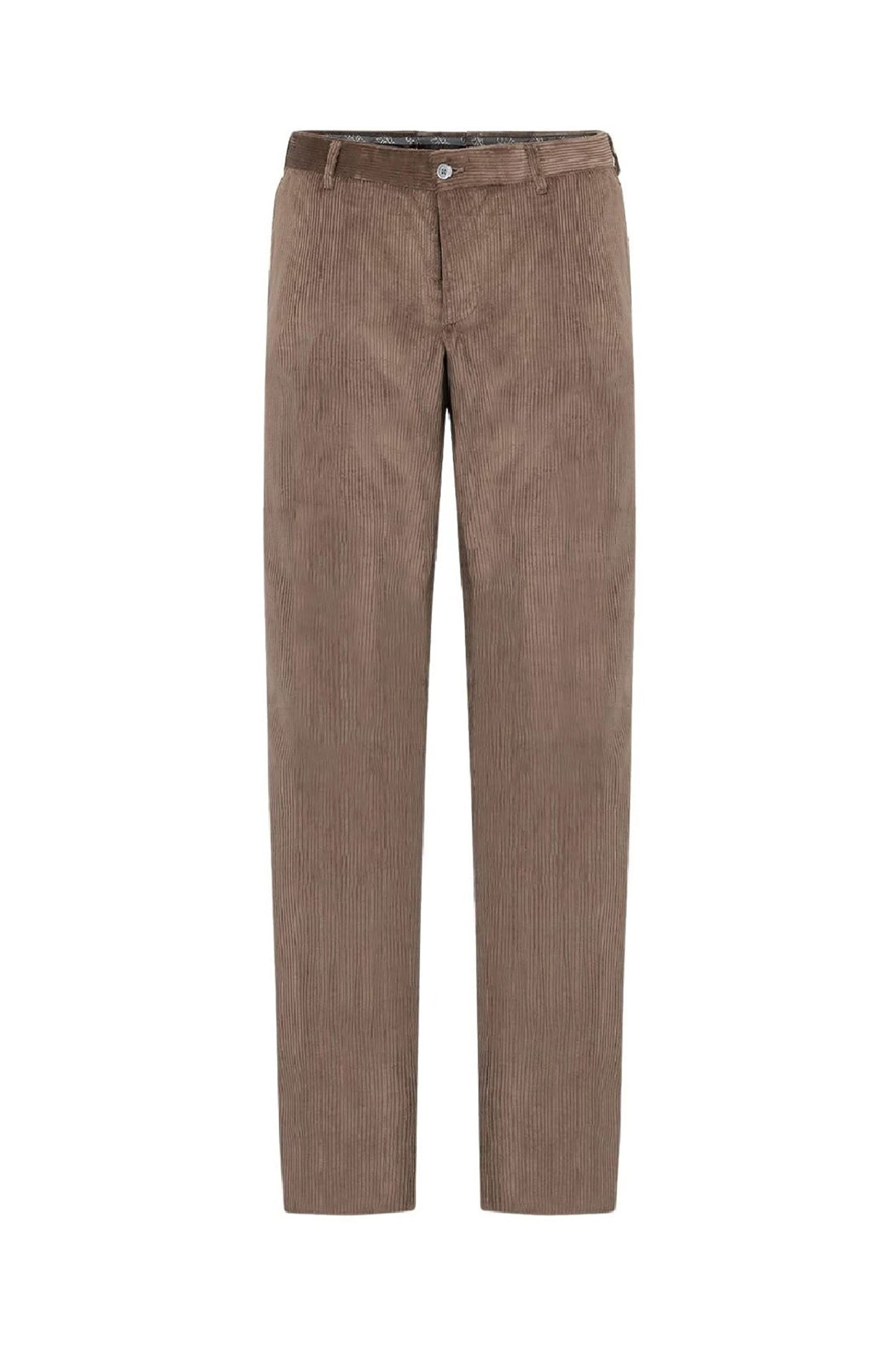 Pantalon droit à texture côtelée en velours - Marron