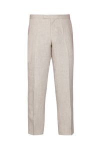 Belted structured linen trousers with darts - Beige