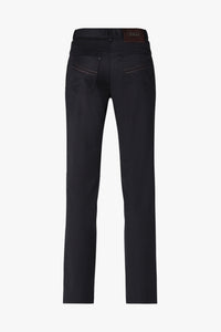 Pantalon droit à surpiqûres en laine - Noir & Marron