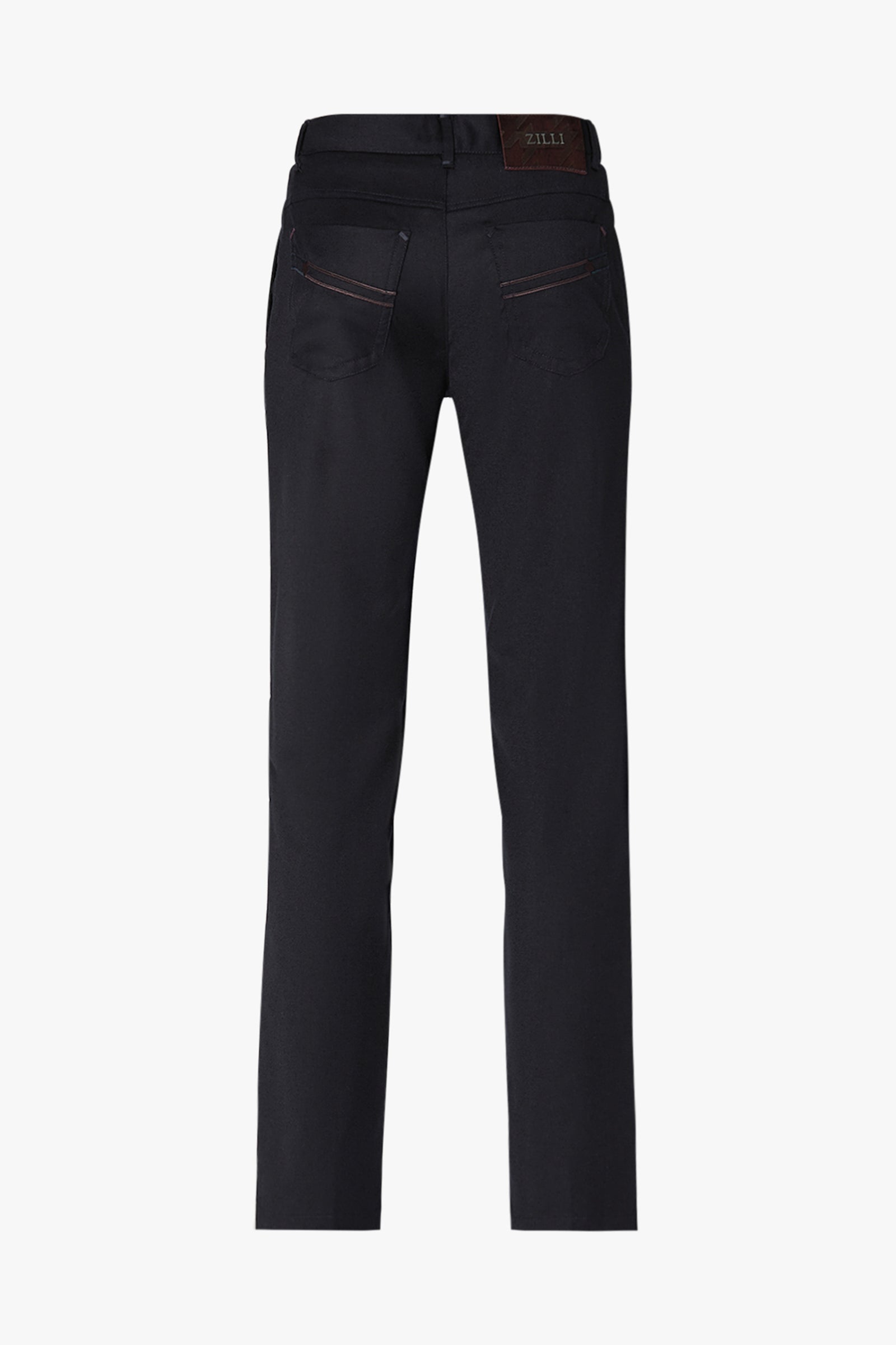 Pantalon droit à surpiqûres en laine - Noir & Marron