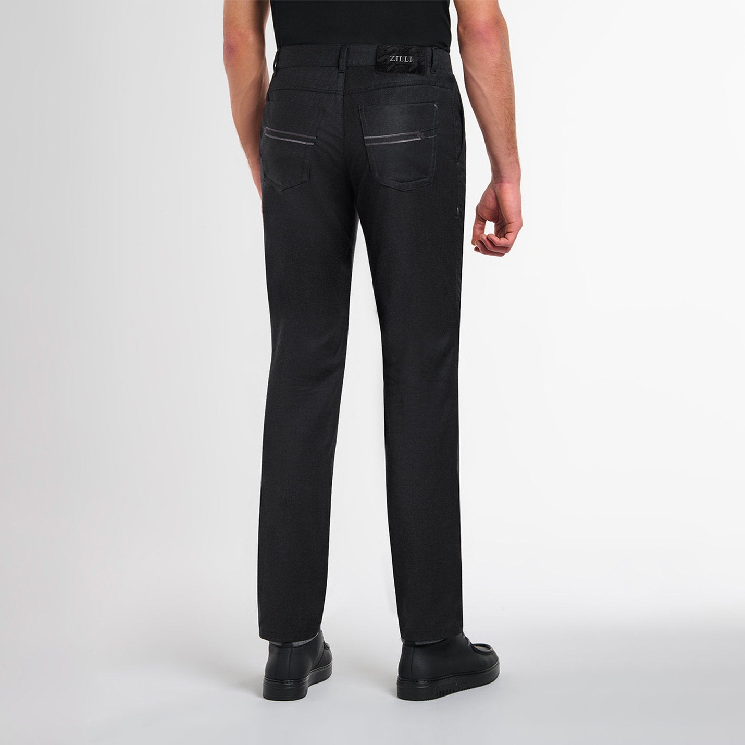 Pantalon droit à surpiqûres en laine - Noir & Marron