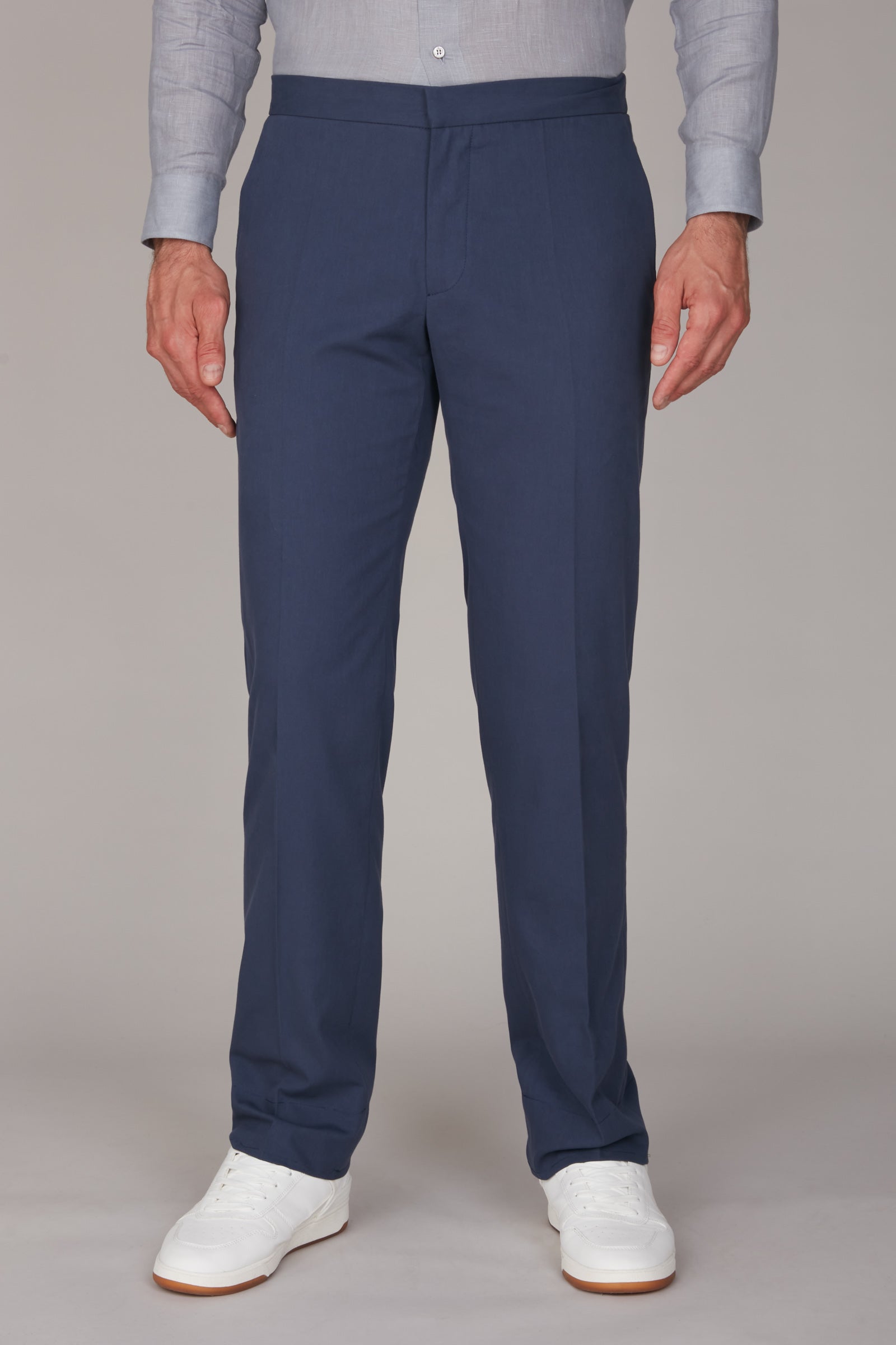 Pantalon à plis permanents taille haute - Bleu