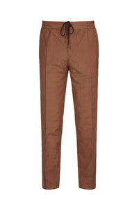 Drawstring trousers in silk and linen - Brown