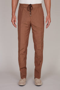 Drawstring trousers in silk and linen - Brown