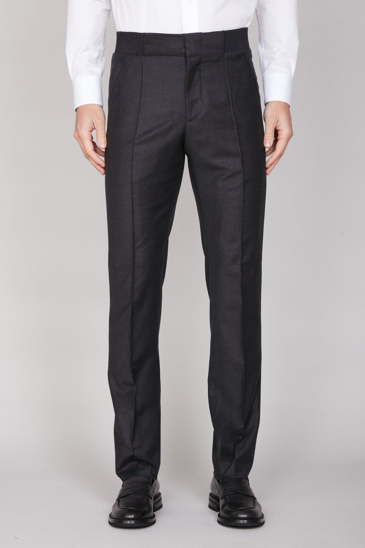 Pantalon à taille élastiquée en laine - Dark Charcoal