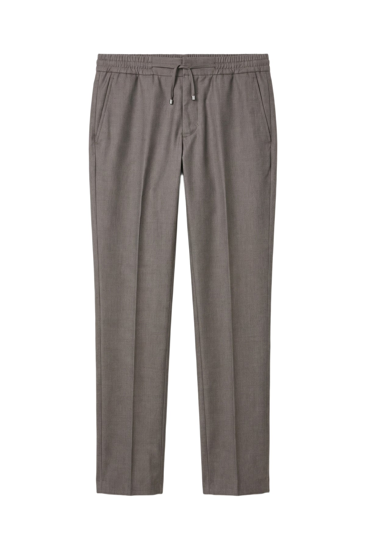 Pantalon droit à cordon de serrage en laine - Taupe