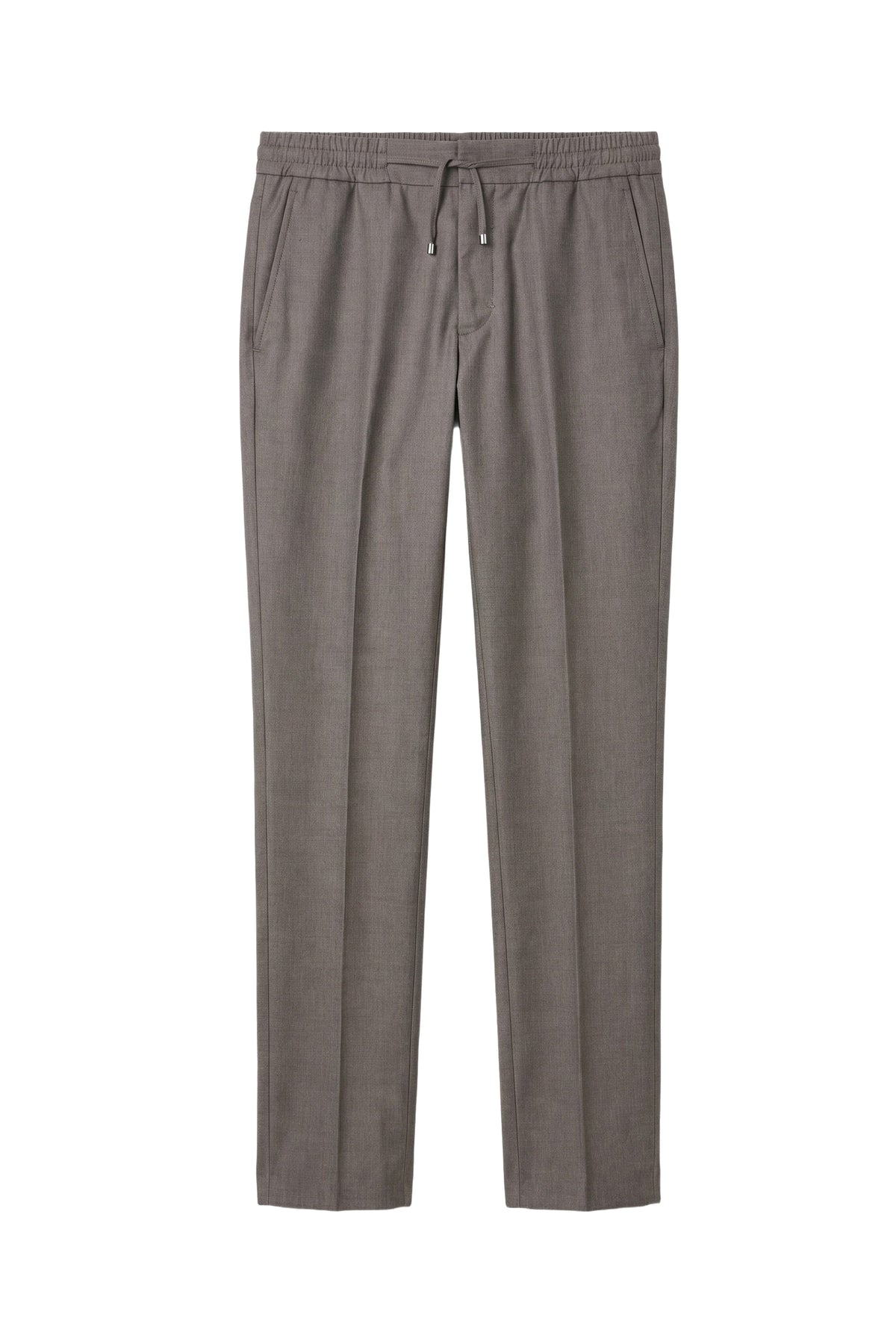 Straight-leg wool trousers with drawstring - Taupe