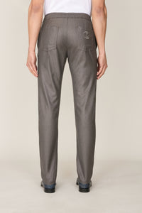 Pantalon droit à cordon de serrage en laine - Taupe