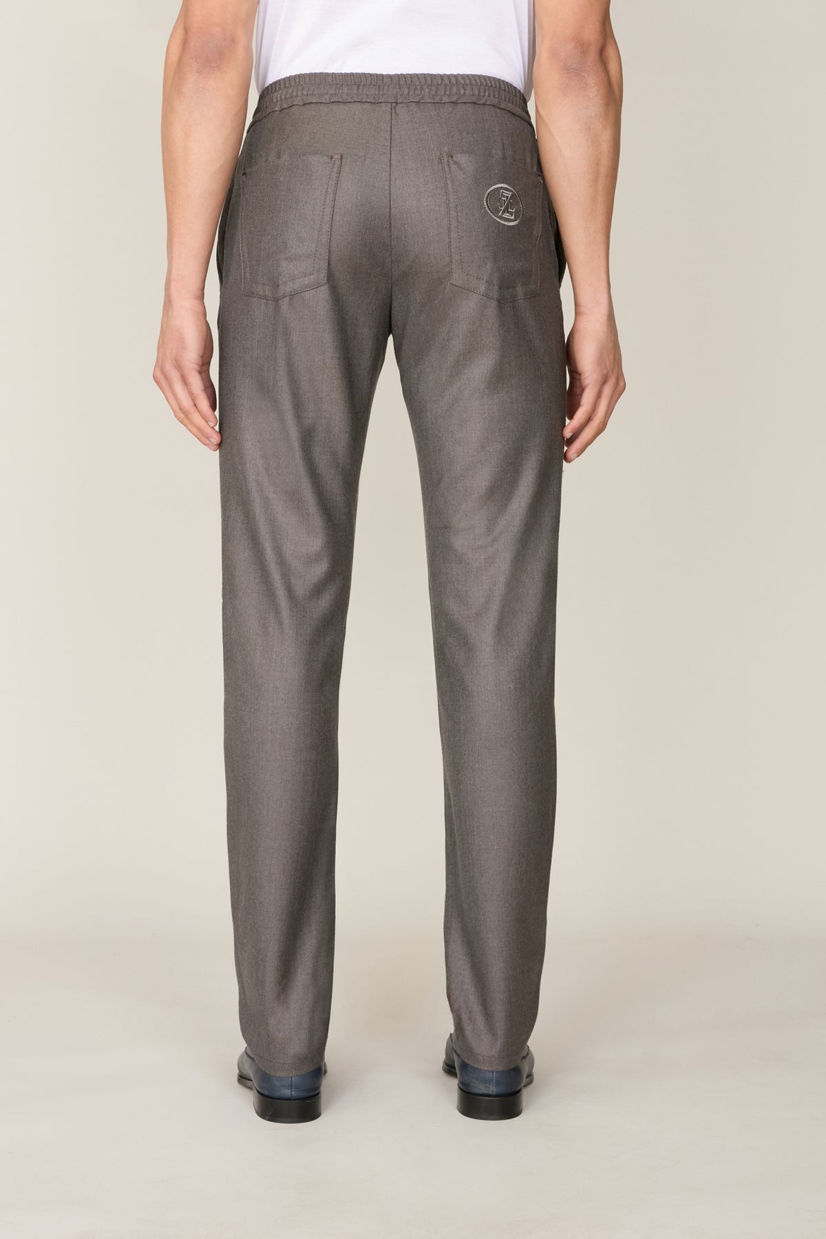 Pantalon droit à cordon de serrage en laine - Taupe