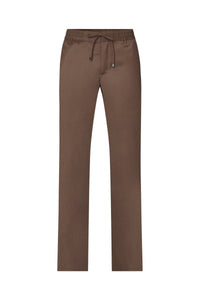 Pantalon droit à taille élastiquée froncée en laine - Marron