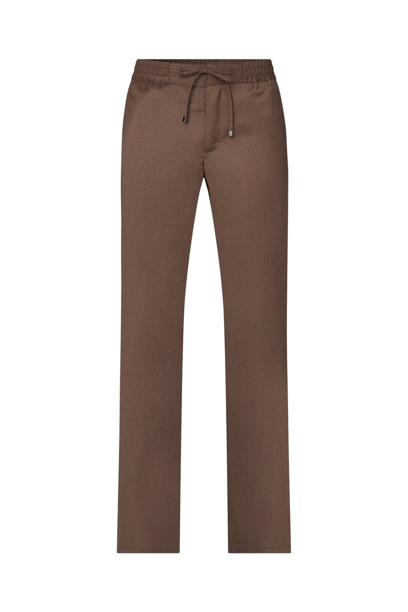 Pantalon droit à taille élastiquée froncée en laine - Marron