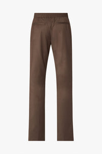 Pantalon droit à taille élastiquée froncée en laine - Marron