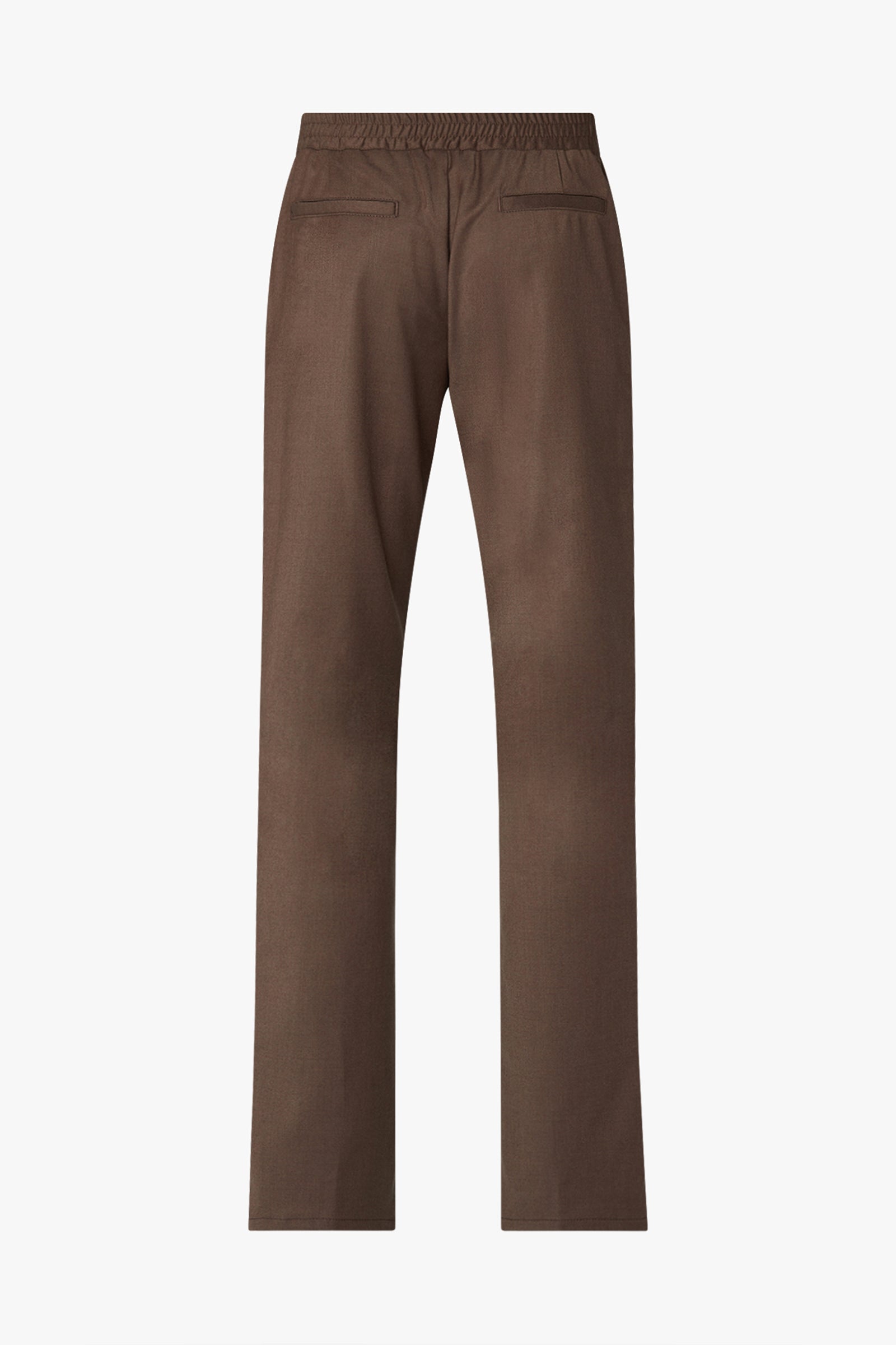 Pantalon droit à taille élastiquée froncée en laine - Marron