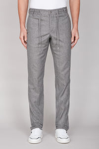 Pantalon fuselé à cordon de serrage en laine - Gris