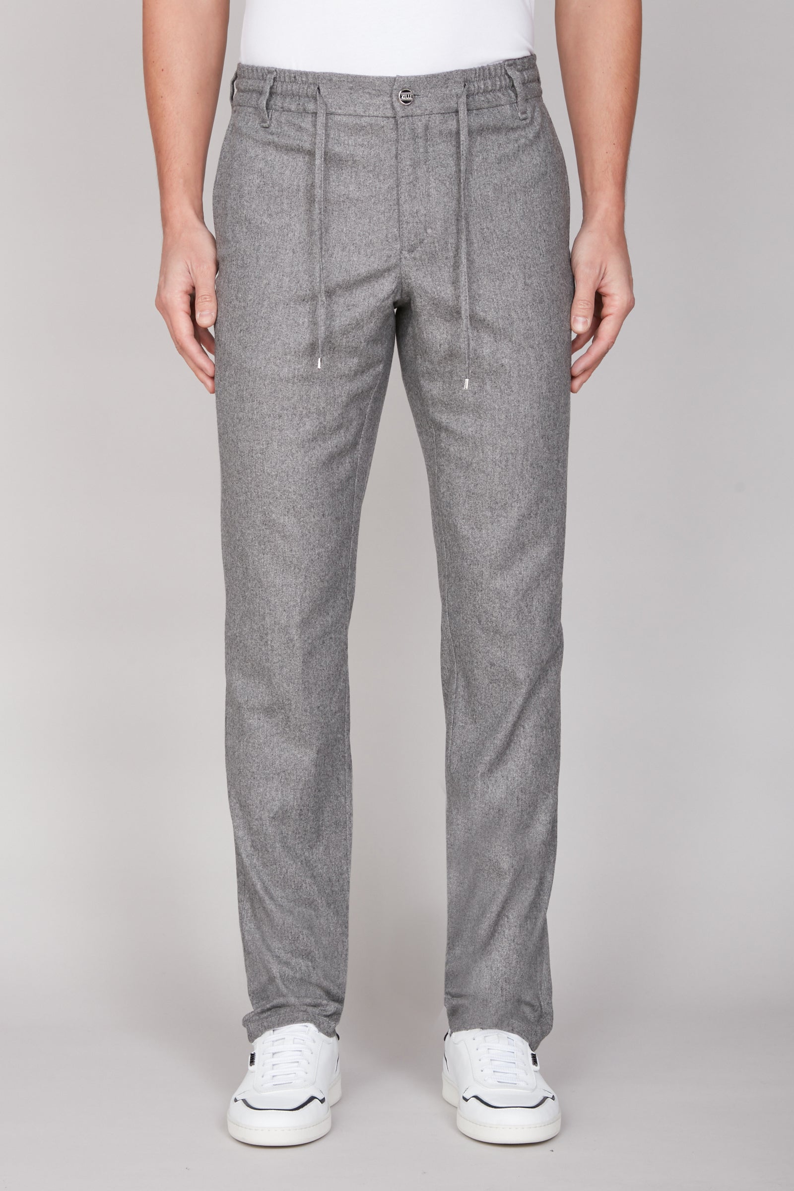 Pantalon fuselé à cordon de serrage en laine - Gris