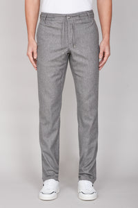 Pantalon fuselé à cordon de serrage en laine - Gris