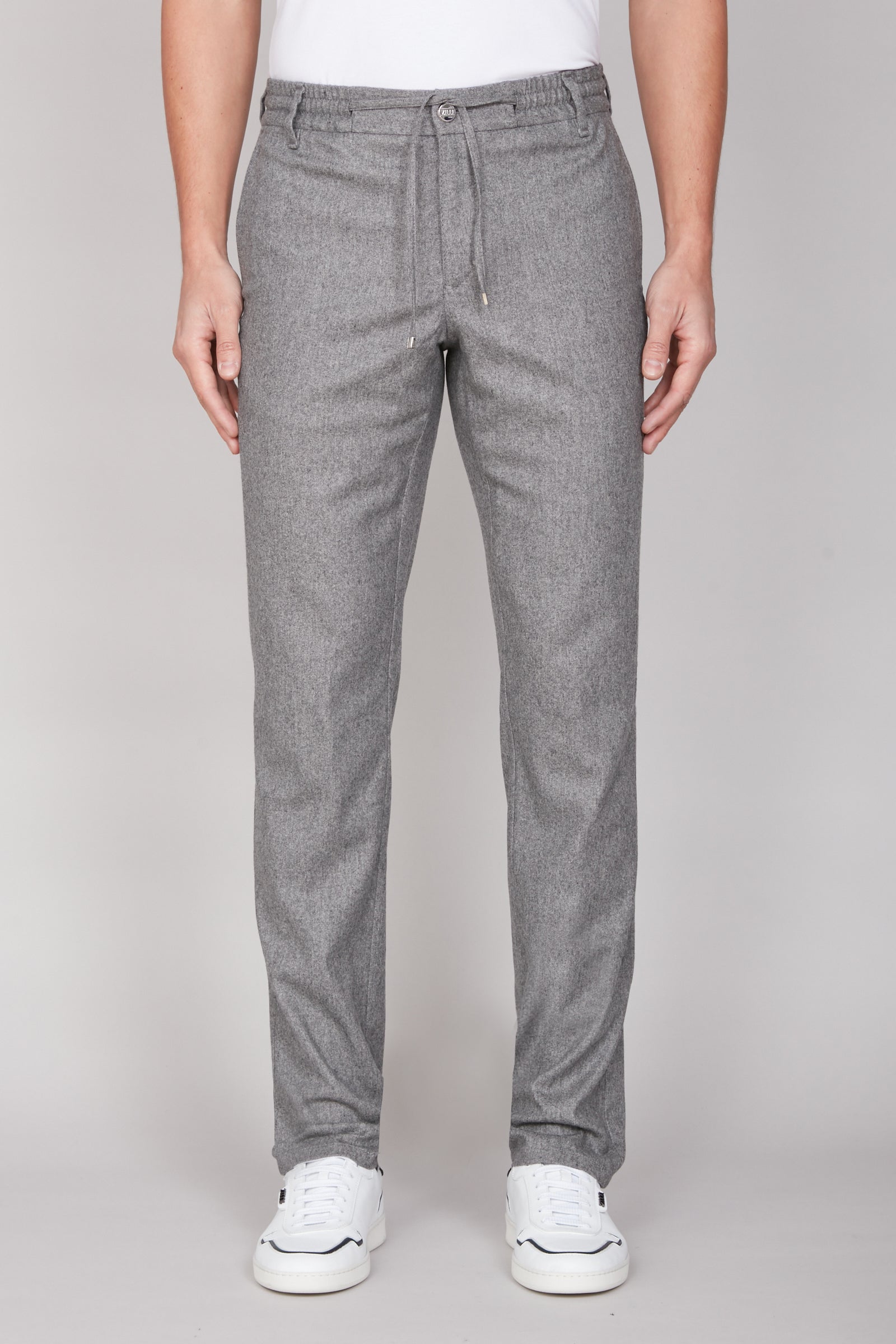Pantalon fuselé à cordon de serrage en laine - Gris