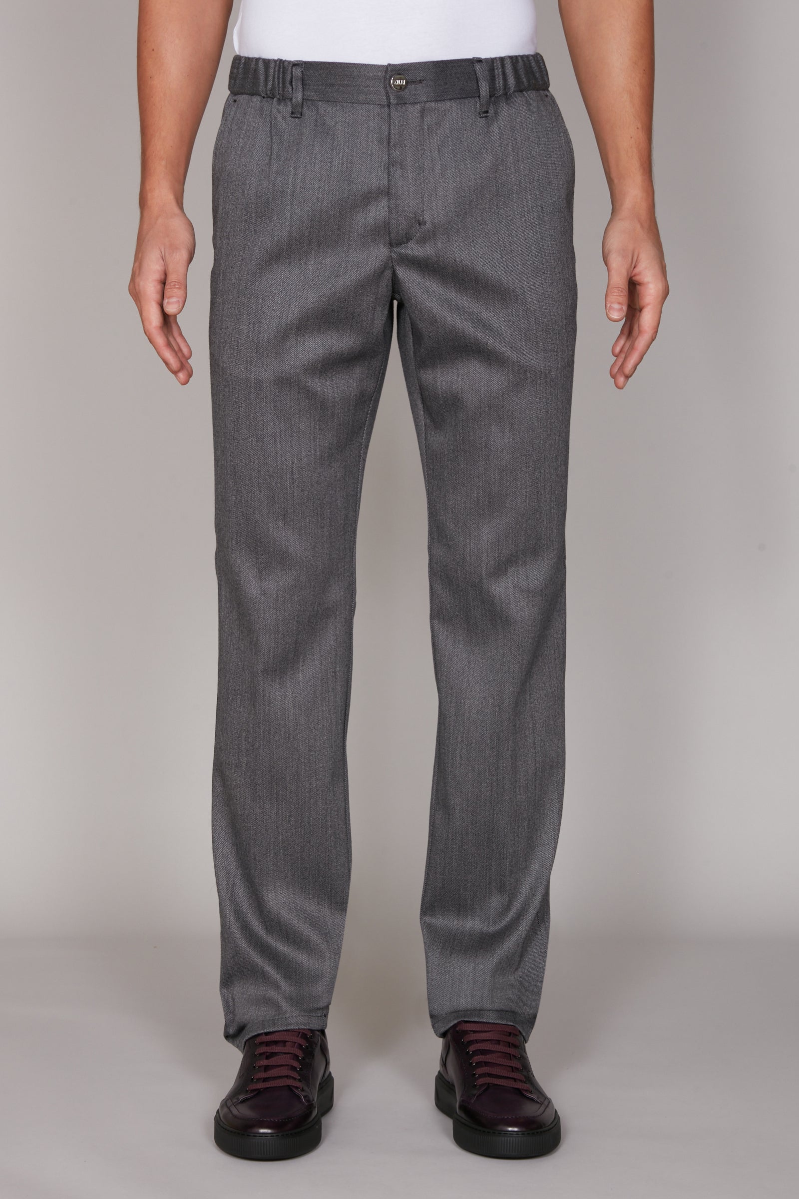 Pantalon droit tissé en laine - Gris