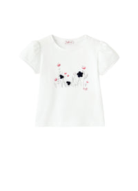 T-Shirt Con Fiori E Maniche A Sbuffo