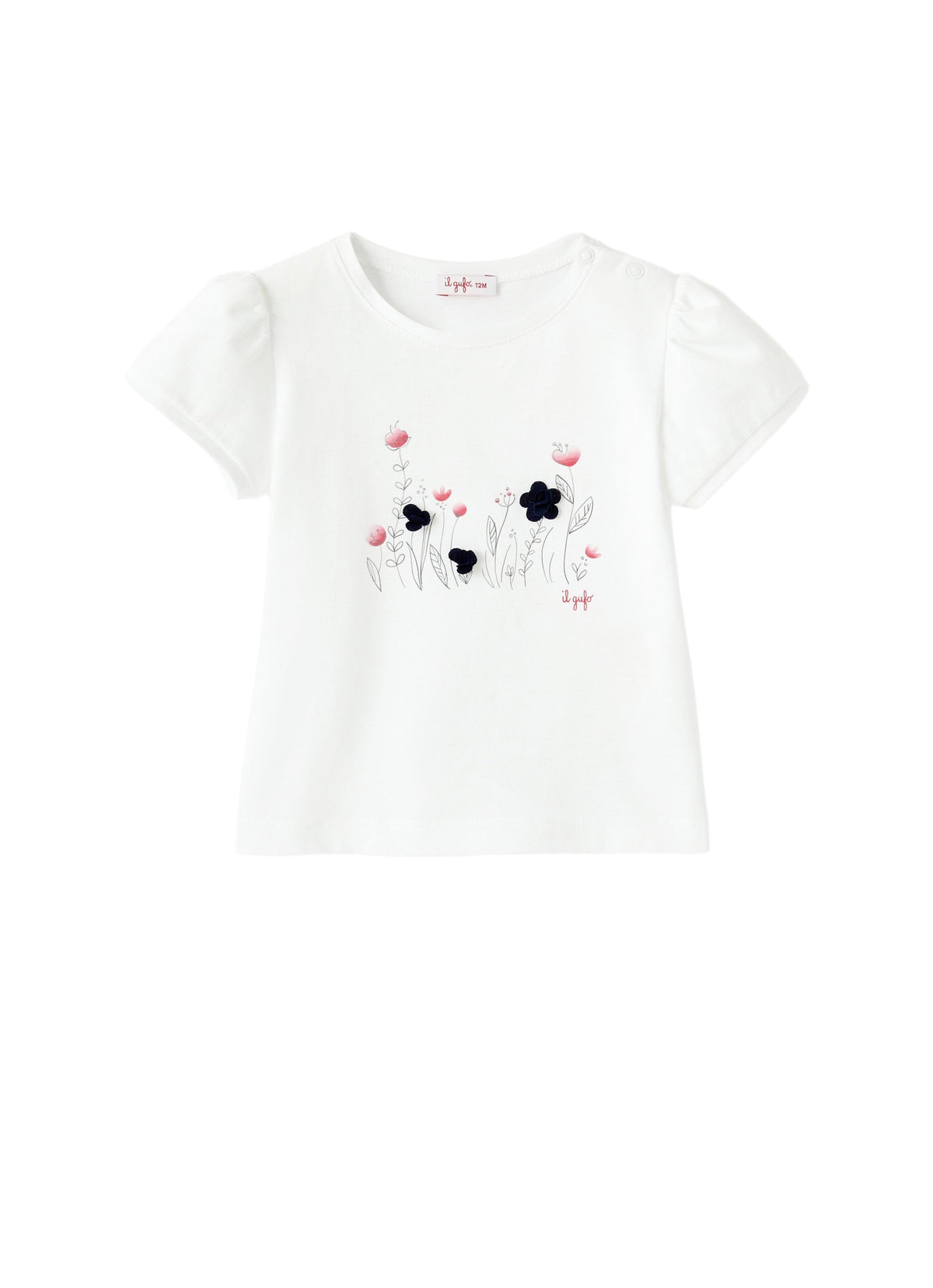 T-Shirt Con Fiori E Maniche A Sbuffo