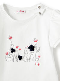 T-Shirt Con Fiori E Maniche A Sbuffo
