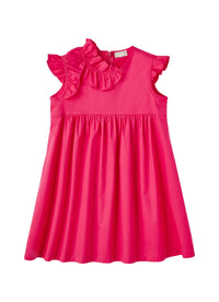 Abito In Popeline Rosso Con Ruche