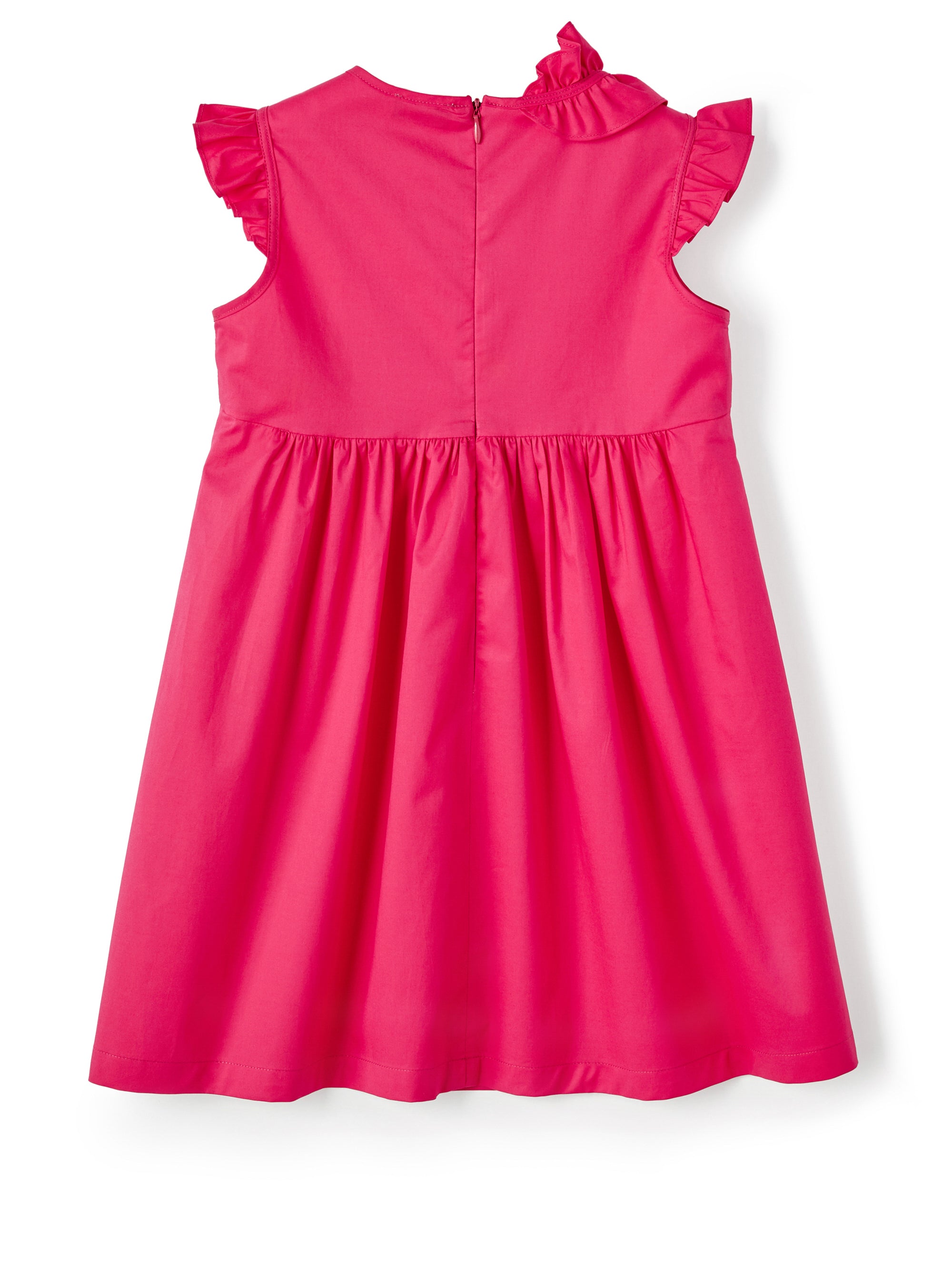 Abito In Popeline Rosso Con Ruche