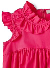 Abito In Popeline Rosso Con Ruche