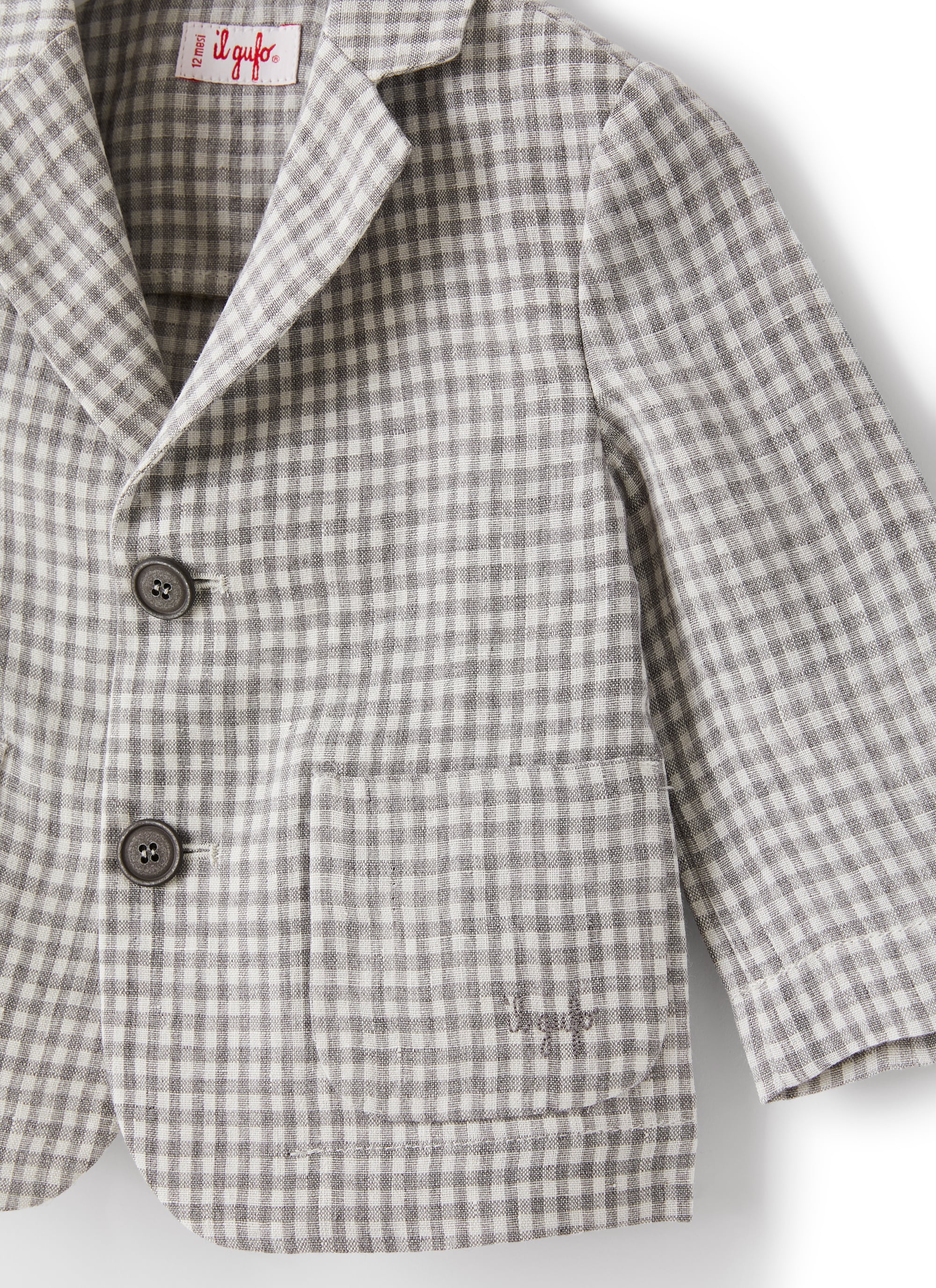 Blazer In Lino A Quadretti Grigio