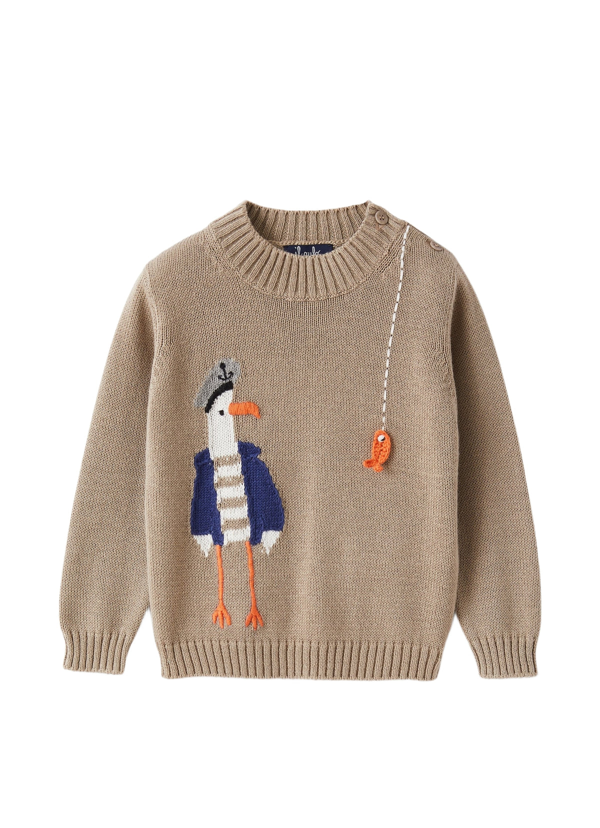 Maglione Gircollo Con Ricamo Gabbiano