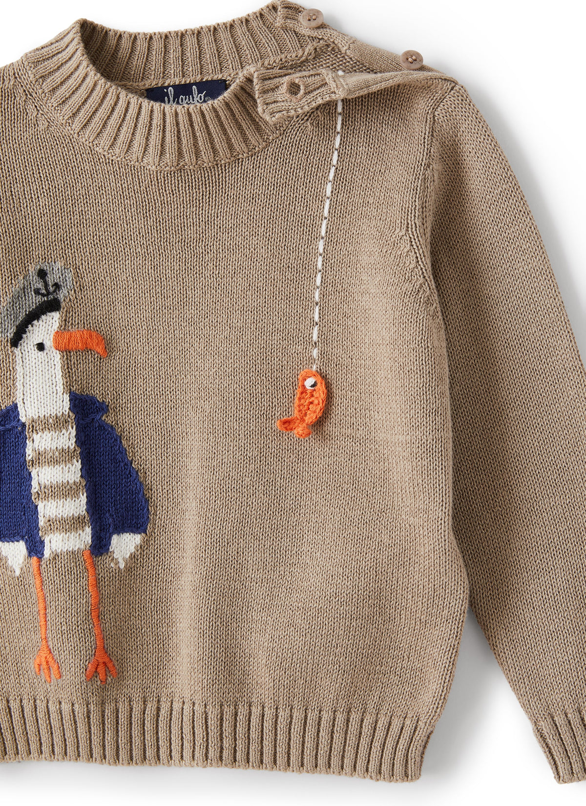 Maglione Gircollo Con Ricamo Gabbiano