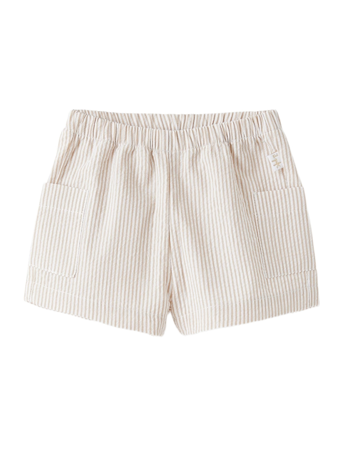Short In Cotone Seersucker A Righe Beige
