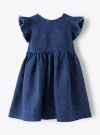 Vestito In Lino  Blu Con Fiocco