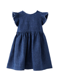 Vestito In Lino  Blu Con Fiocco