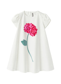 Vestito In Raso Di Cotone Con Fiore
