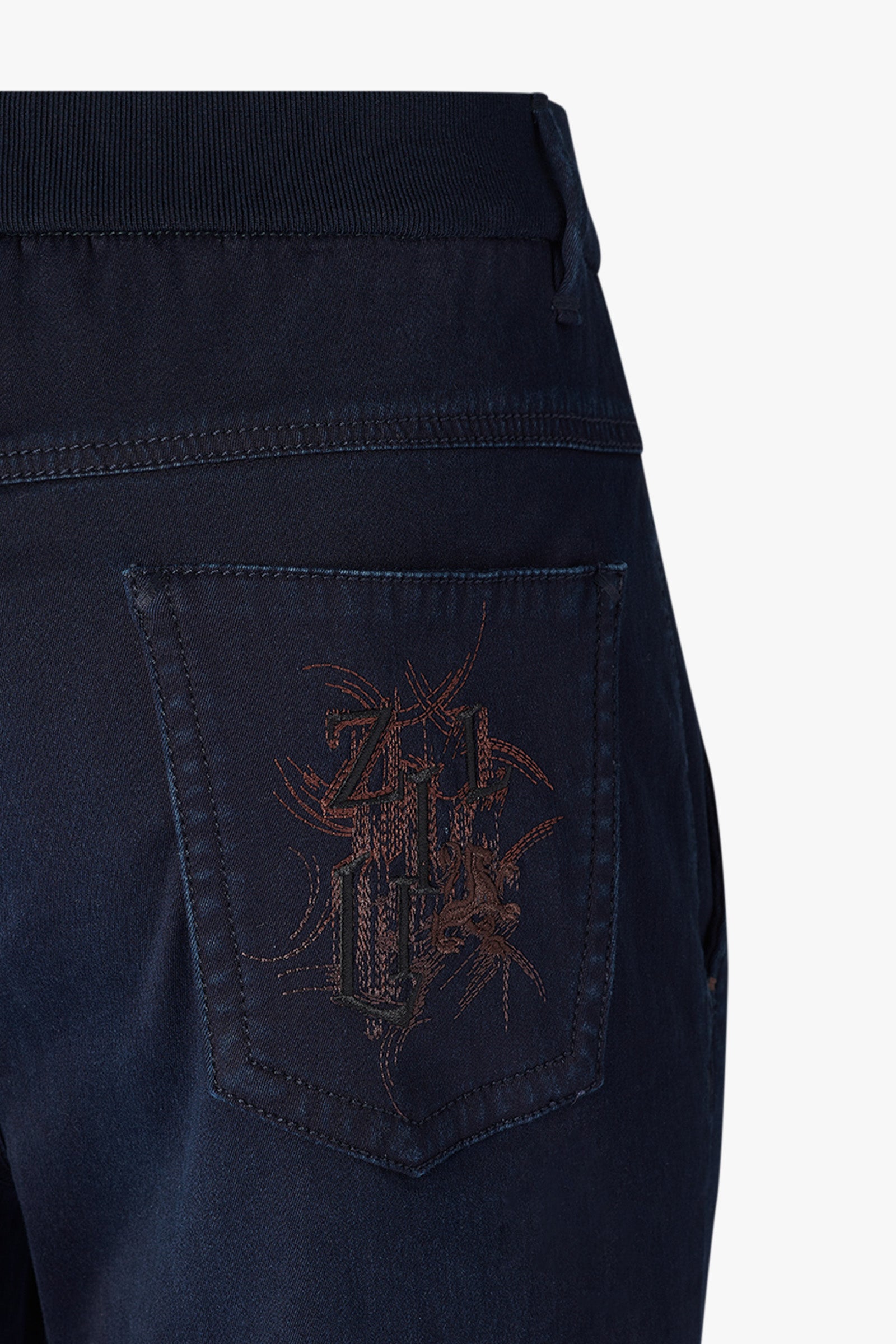 Jean droit à broderie - Bleu