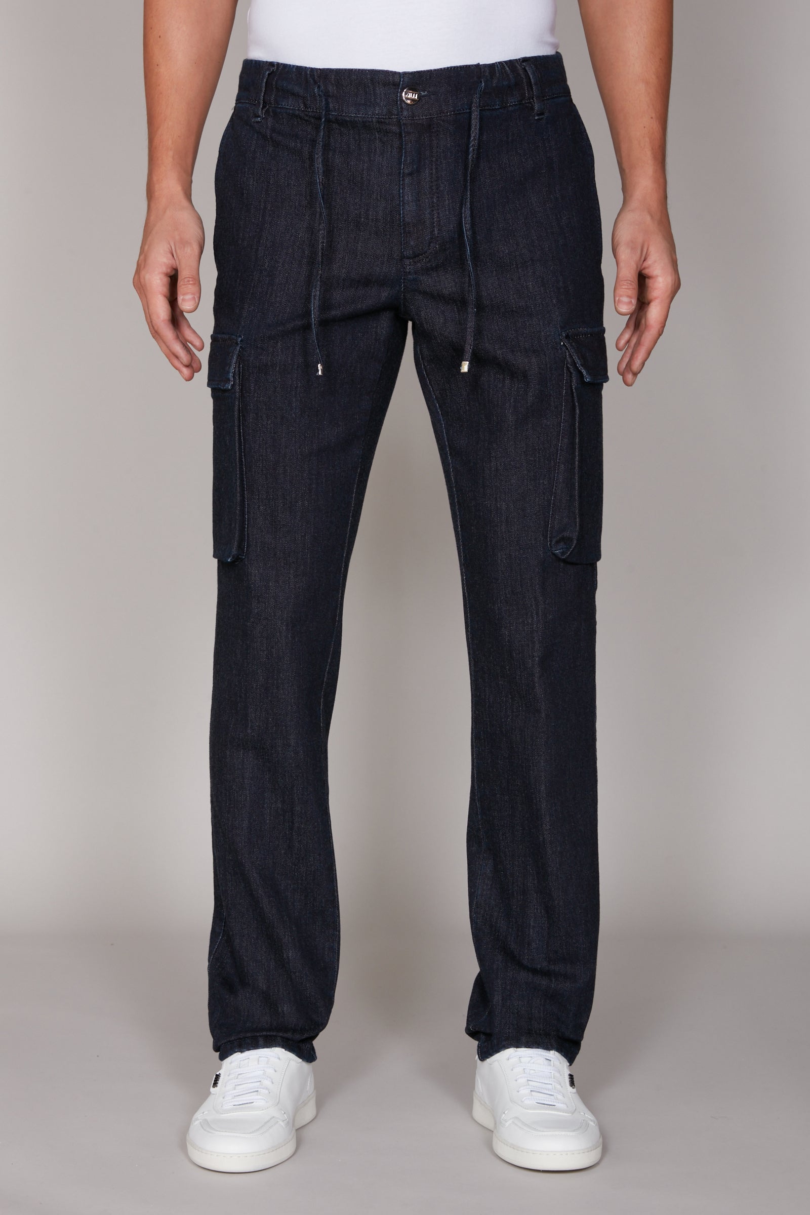 Pantalon cargo à poches et cordon de serrage - Bleu