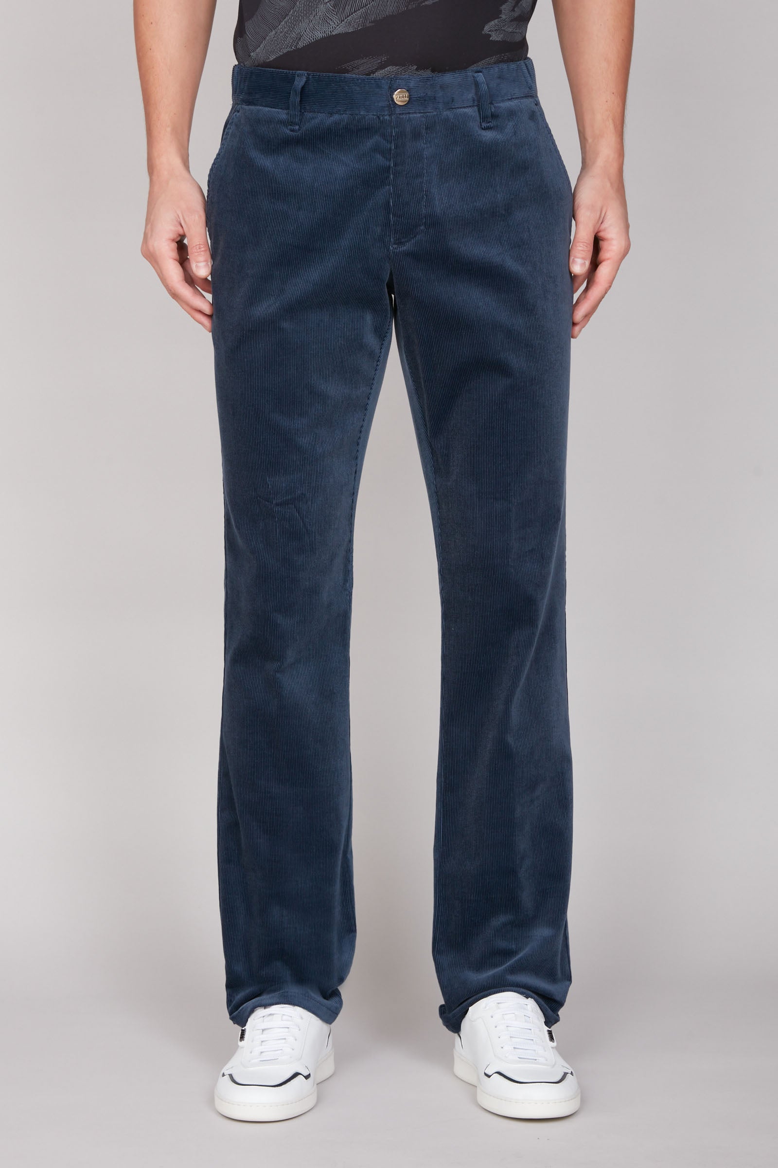 Pantalon à texture côtelée en velours - Bleu
