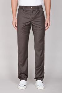 Pantalon à texture chinée en laine - Marron