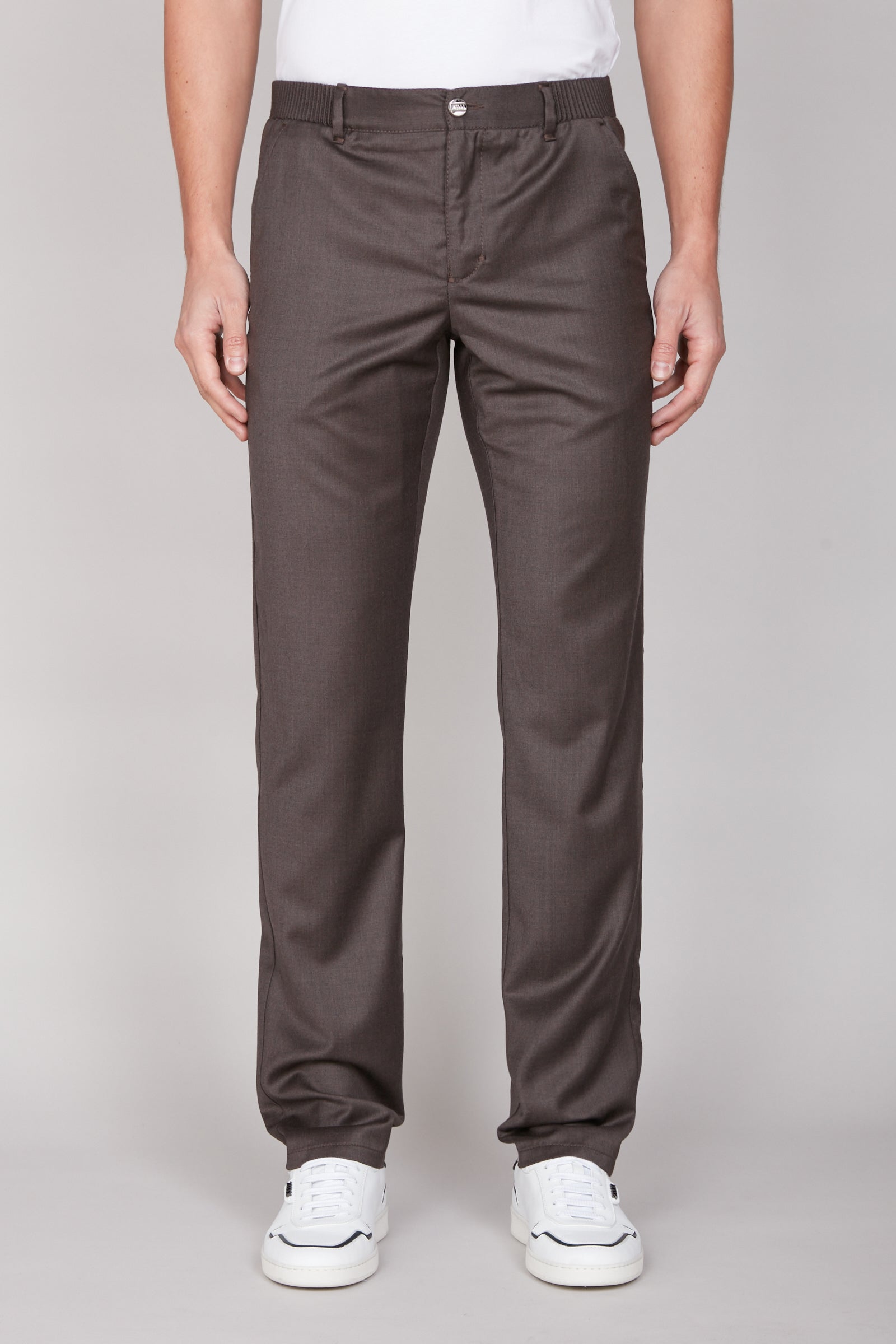 Pantalon à texture chinée en laine - Marron