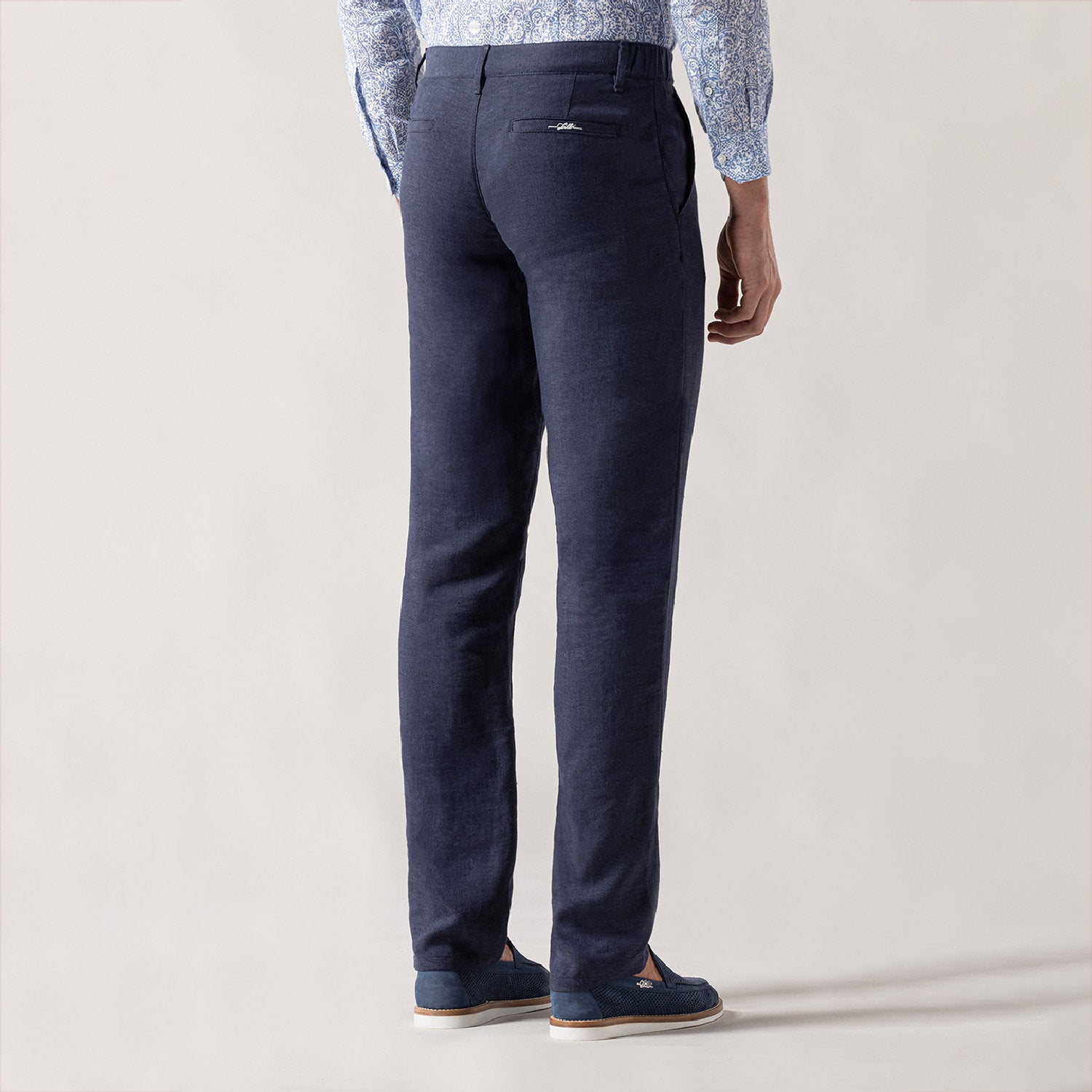 Pantalon droit chiné en lin - Bleu
