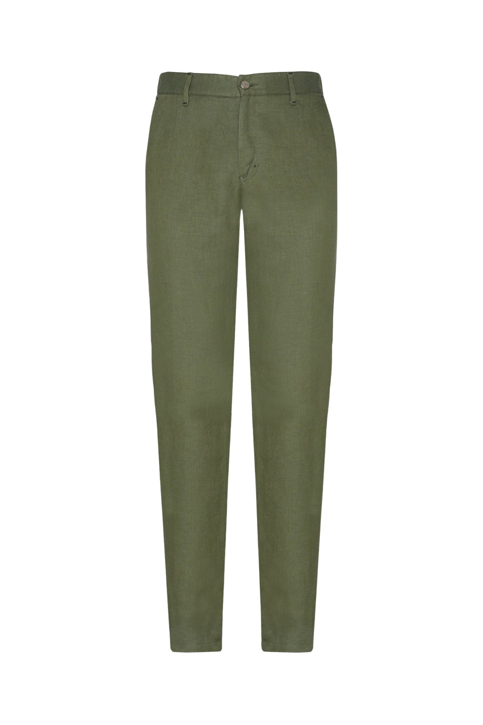 Straight-leg trousers with linen texture - Green