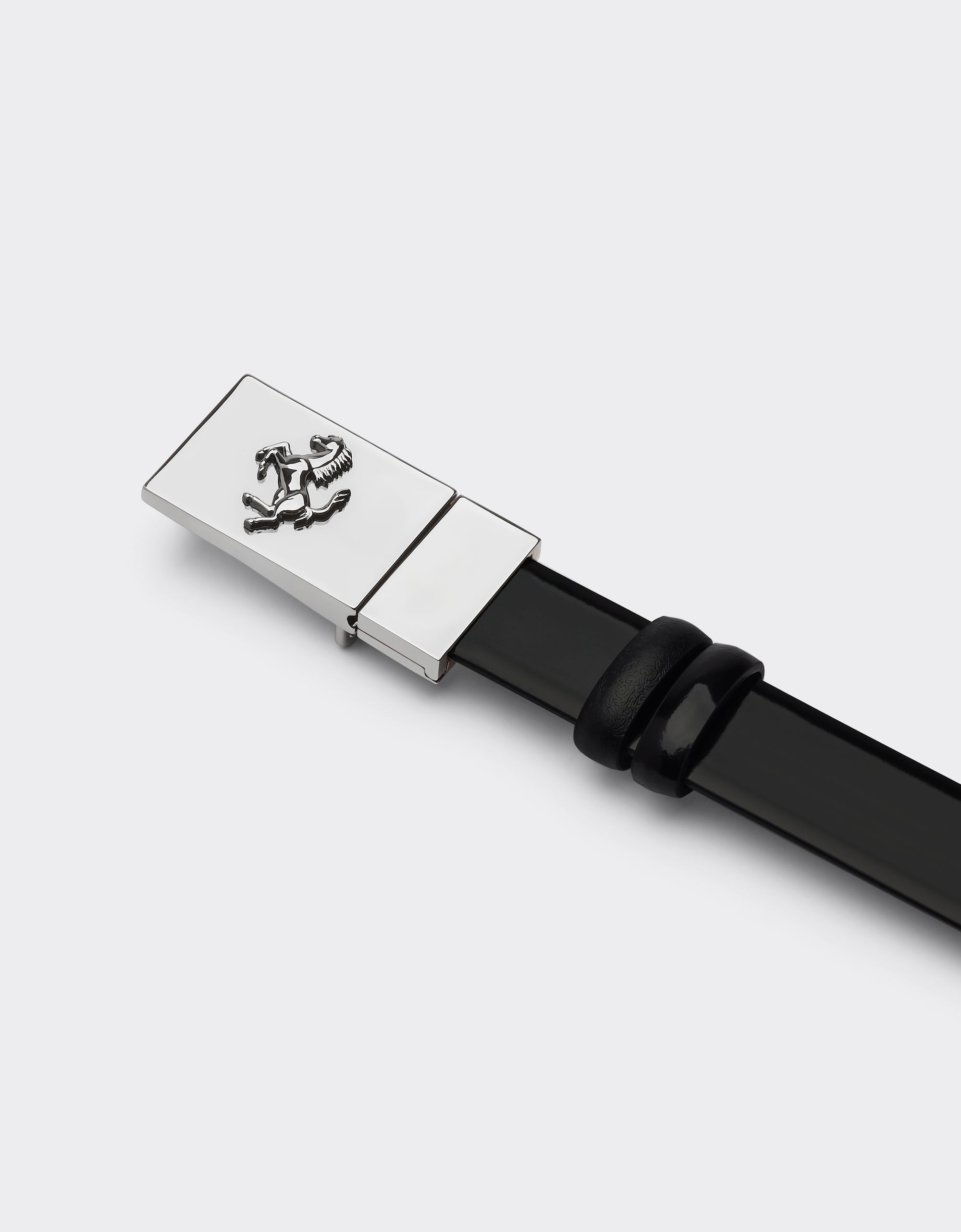 Ceinture unisexe réversible avec Cheval cabré en cuir - Nero