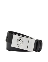 Ceinture unisexe réversible avec Cheval cabré en cuir - Nero